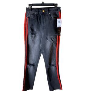 Tinseltown Jeans Teen-Girl Size 1/25 Stripes High Waist Stretch Black Denim New